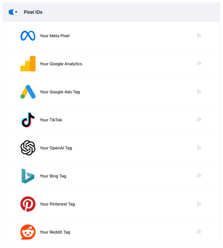 PixelYourSite Pro: Pixel IDs screen