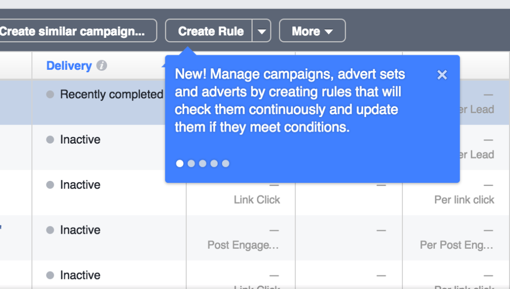 Facebook automated rules