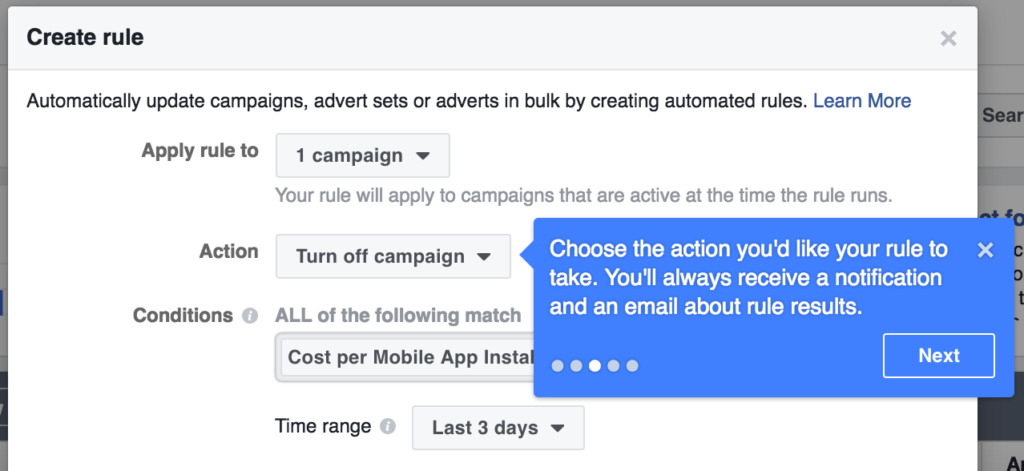 Facebook automated rules